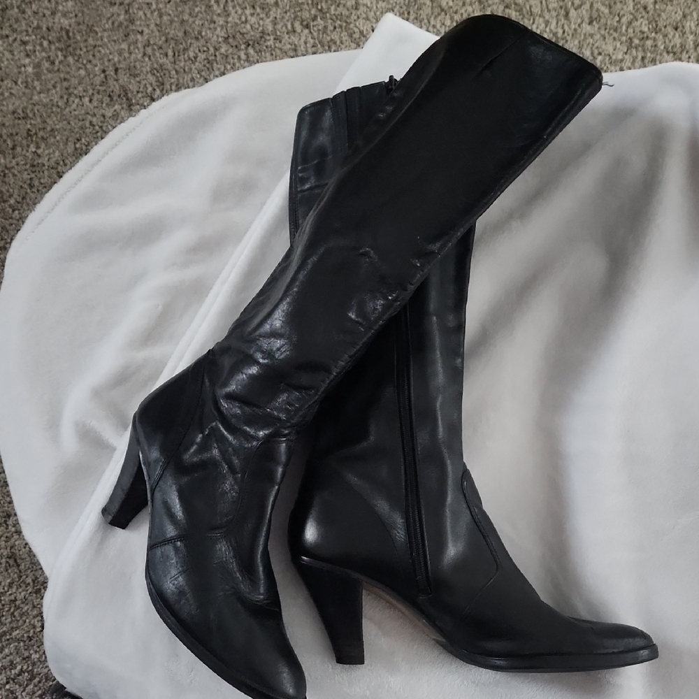 Vintage Black Leather Knee-High Boots